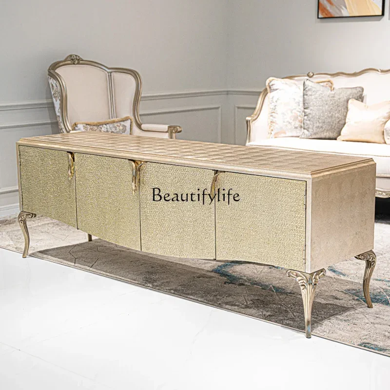 

03.American light luxury solid wood TV cabinet household living room wall storage modern high-end villa floor-to-ceiling audio