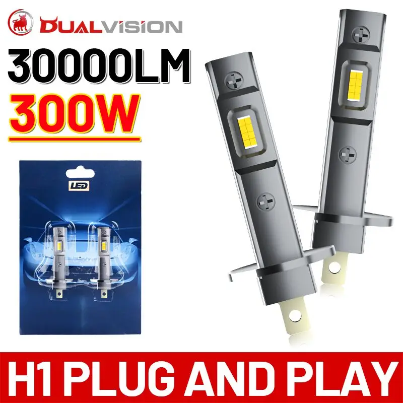 Bullvision 300W 2Pcs Canbus LED Light Bulb H1 LED Headlight Mini Size Design Wireless Fanless For Car LED Lamp 7585 CSP Chips