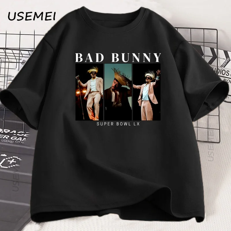 Bad Bunny Super Bowl Graphic Tee Shirts Short Sleeve Cotton T Shirt Man Woman Cotton New T-shirt Women Printed Street Wear