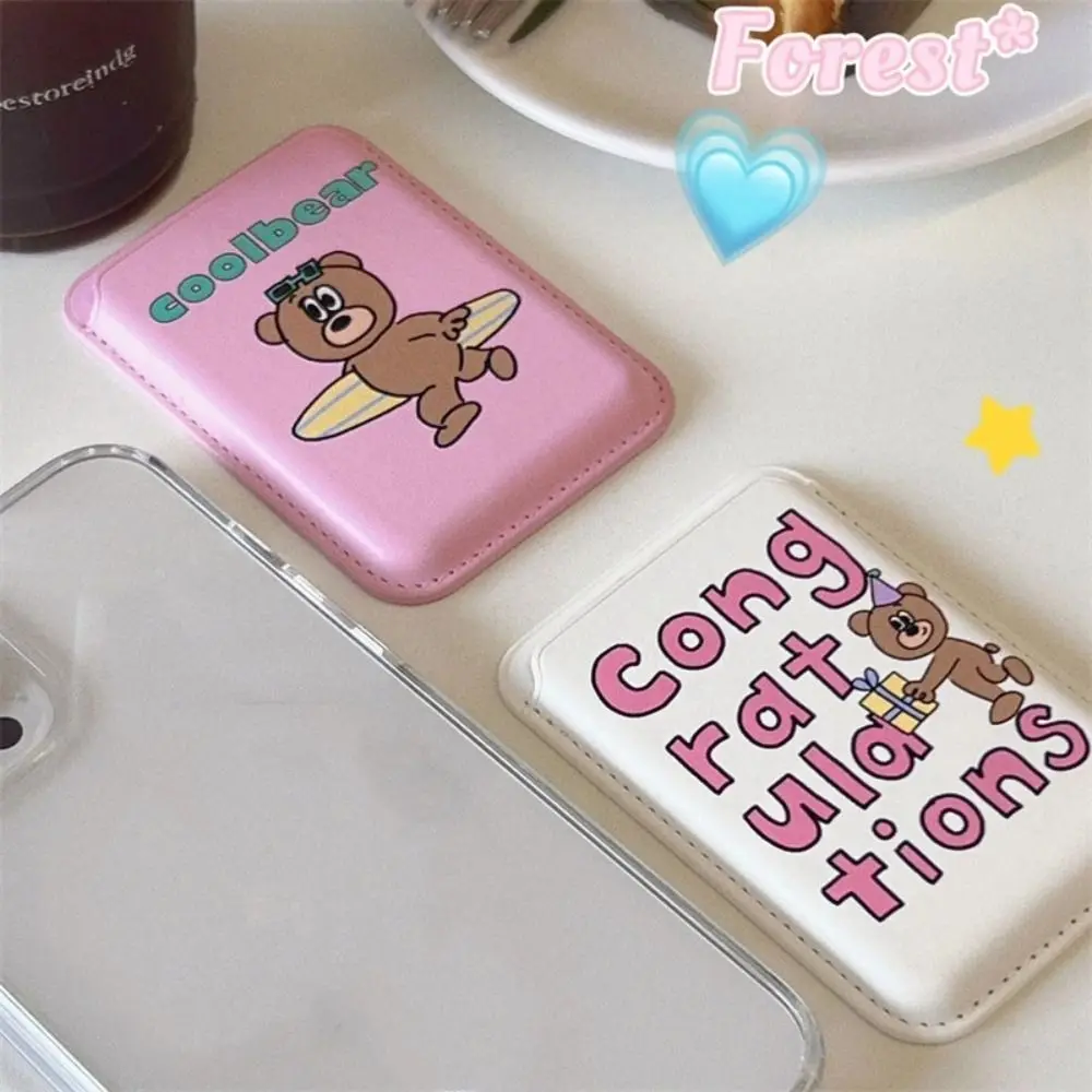 Magnetic Card Holder Cute Wallet Leather Magnetic Case Stylish Accessories Cartoon Bear Slot Phone Case