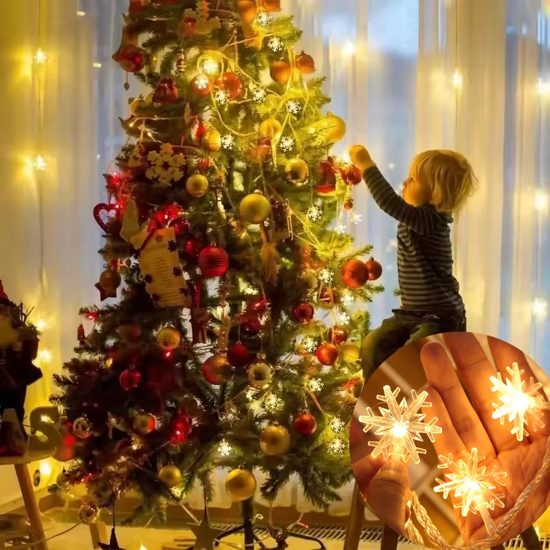 10/20/40/80Leds Snowflake String Garland Fairy Light USB/Battery Powered Christmas Tree Holiday New Year Bedroom Decoration Lamp