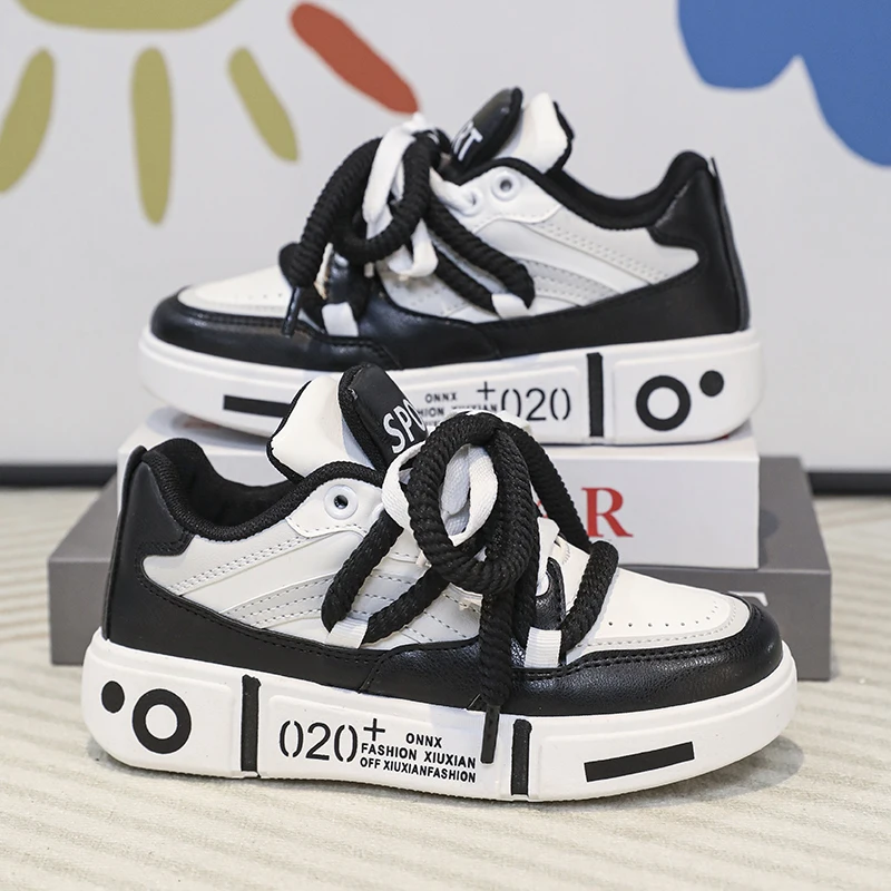 

Детские кроссовки на плоской подошве, повседневная кожаная удобная спортивная обувь на шнуровке для детей, модная прогулочная обувь высокого качества для мальчиков