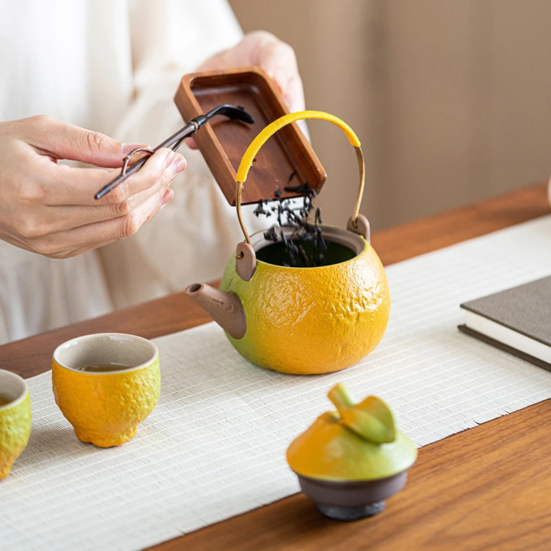 Big Lucky Tangerine Ti Liang Pot Characteristic Teapot Rough Pottery Household Tea Brewer Creative Ceramic Kung Fu Tea Set