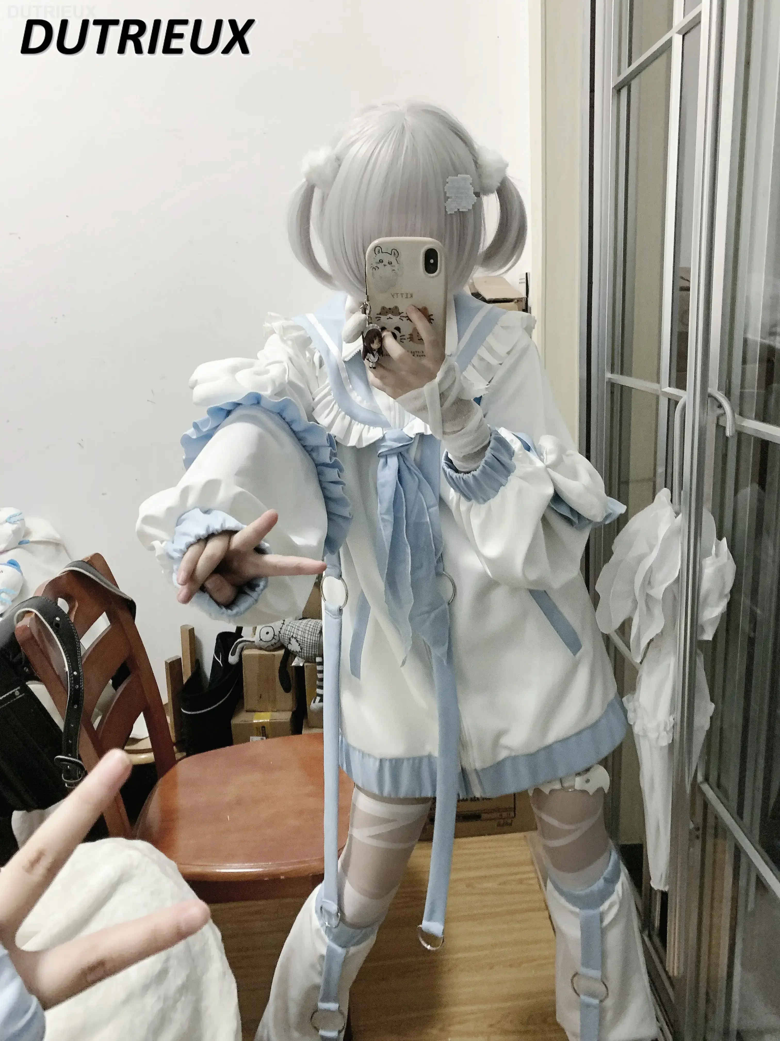 ربيع الخريف جديد اليابانية التصميم الأصلي الألغام الإنتاج الضخم سترة رياضية بحار طوق أزرق أبيض فضفاض متعدد الألوان معطف