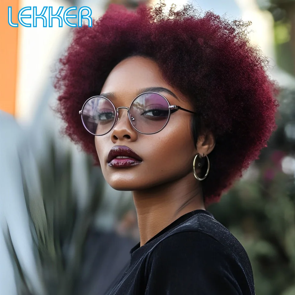 Lekker Burg Red Afro Kinky Wave Bob 100% Human Hair Wigs For Women Brazilian Remy Hair Glueless Full Machine Made Curly Wigs