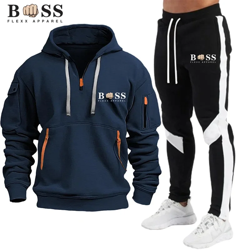 New Men\'s Zippered Jacket, Hooded Pullover, Sports Pants, Sports Casual Jogging Sportswear, 2-piece Set for Men\'s Street Wear