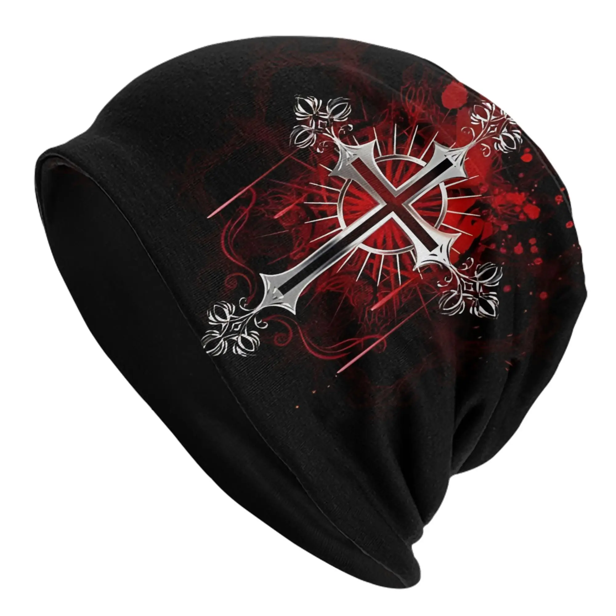 

Thin Caps Featuring Gothic Silvery Crosses, Suitable for Both Men and Women, Including Skullies, Beanies, and Soft Christmas