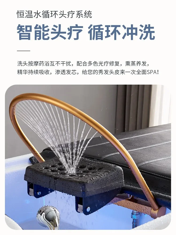 Water circulation shampoo bed special ceramic basin steel frame massage fumigation head therapy bed for barber