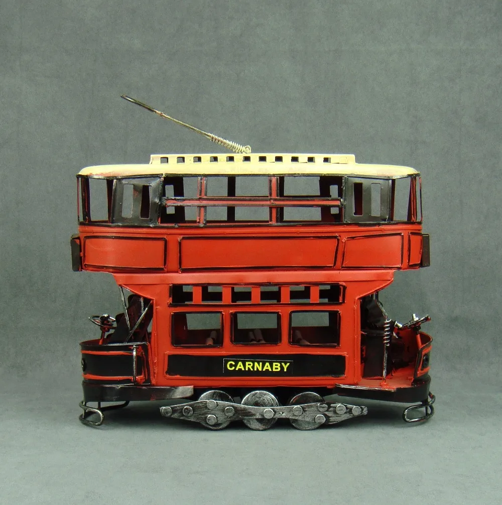 Nostalgic Wrought Iron Double Deck Trolley Bus Model Handmade Scaled Tram Miniature Gift Craft for Home Decor and Art Collection