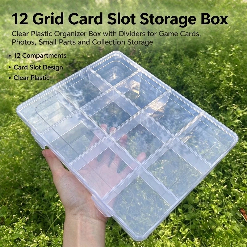 12 Grid Transparent Storage Box with Card Slots Large Capacity DIY Jewelry Accessories Fixed Compartment Organizer