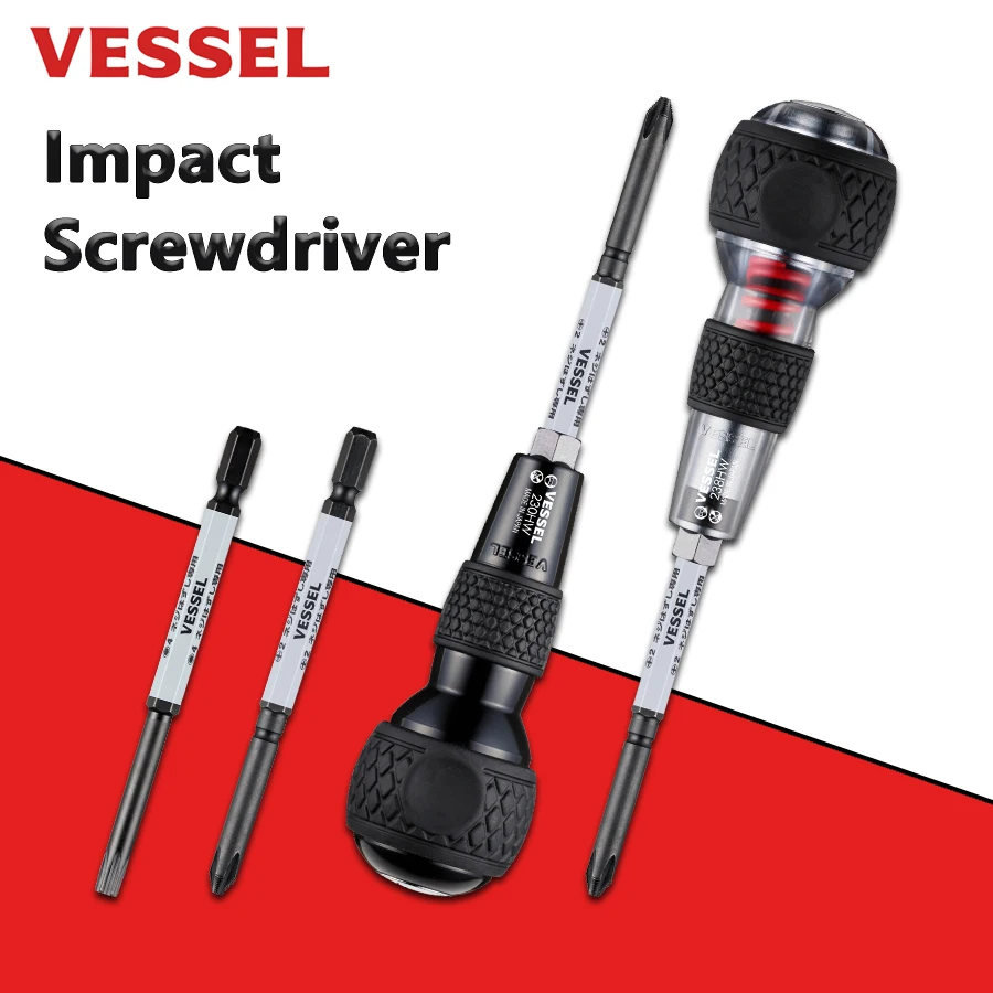 VESSEL Ball Grip Impact Screwdriver with Replacement Bits Interchangeable Cross Hexagonal Screwdriver Bits Tools 230HW 238HW-2