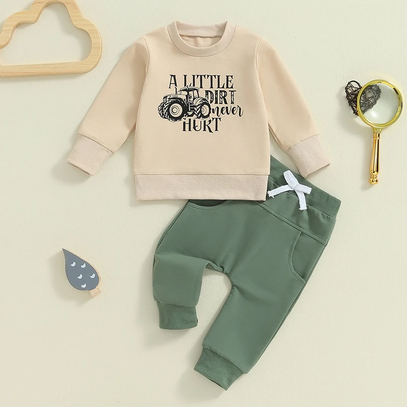 Toddler Baby Boy Fall Winter Clothes Mamas Little Boy Outfit Letter Long Sleeve Sweatshirts and Jogger Pants Set