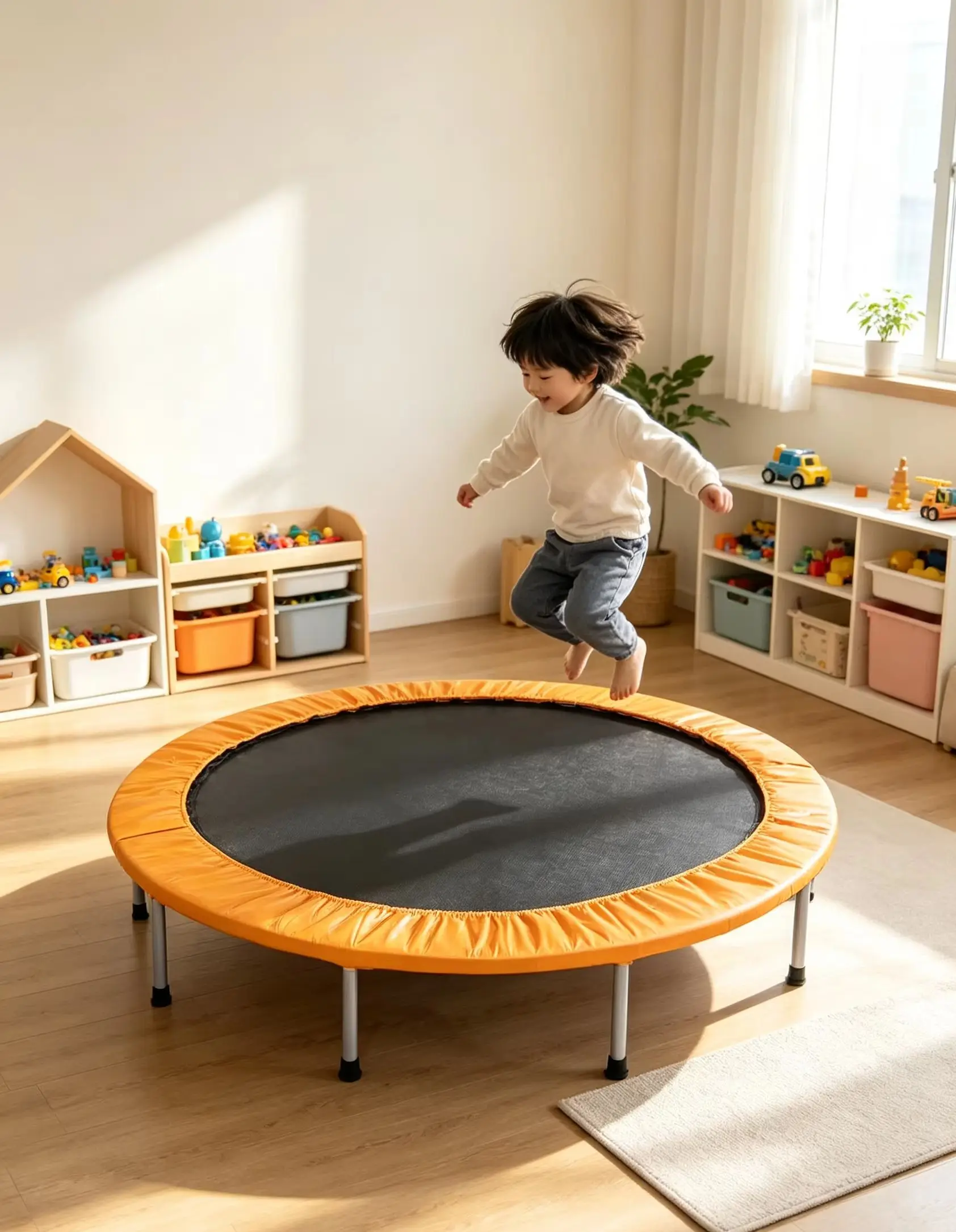 Round Mini Trampoline with Orange Safety Padding Metal Support Legs Indoor Outdoor Fitness Jumping Bed for Adults Kids Home Work