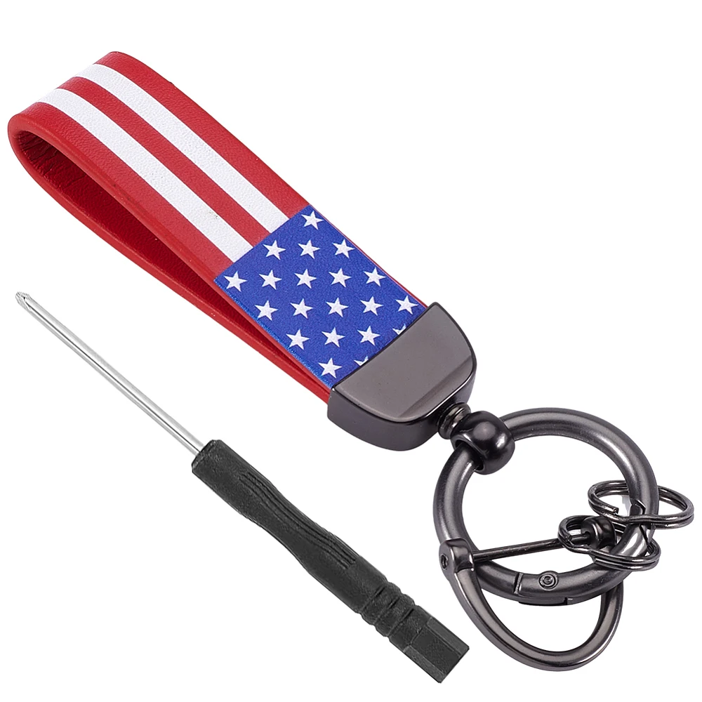 Gunmetal Metal Keychain Anti-Lost D-Ring Auto Key Chain Red American USA Flag Car Keychain 360 Degree Rotatable Keyring