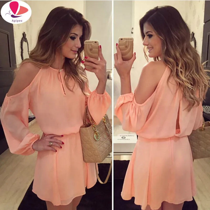 APIPEE Summer 2024 Women Chiffon Dress Sexy Mini Casual Dresses Back Hollow Out A Line Off Shoulder Dresses Vestidos Fe Fiesta