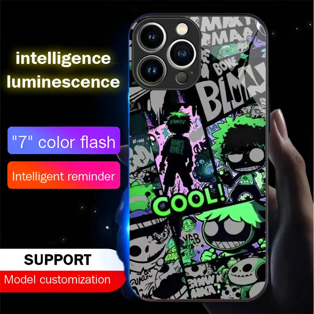 Hot Graffiti Culture Luminous Glass LED Call Light Up Flash Phone Case For iPhone 15 14 13 12 11 Pro Max XR XS Plus 6 7 8 SE2020