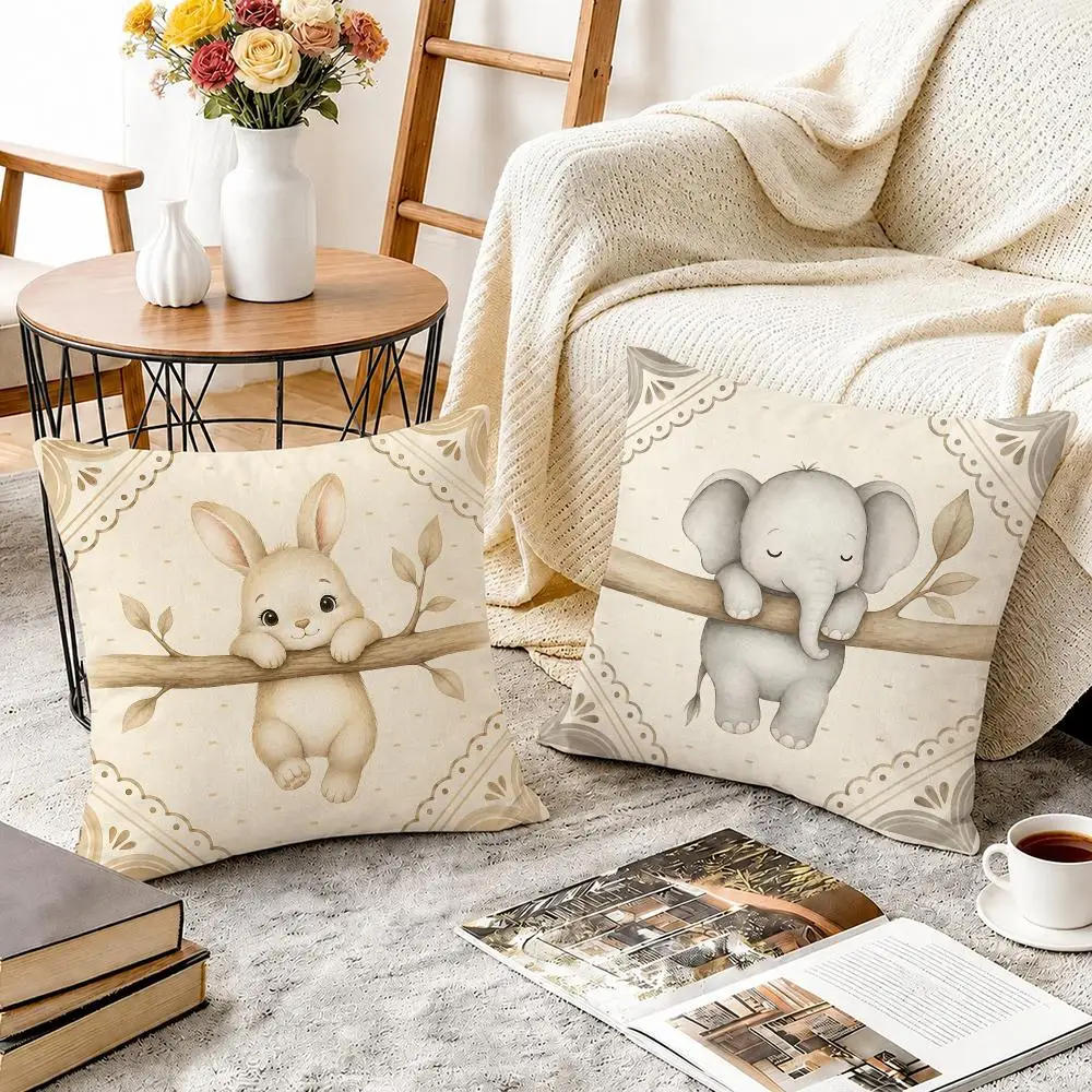 Cute Elephant Giraffe Nursery Cushion Cover Soft Short Plush Throw Pillow Cover Cushion Case for Sofa Bedroom Home Decor Gift