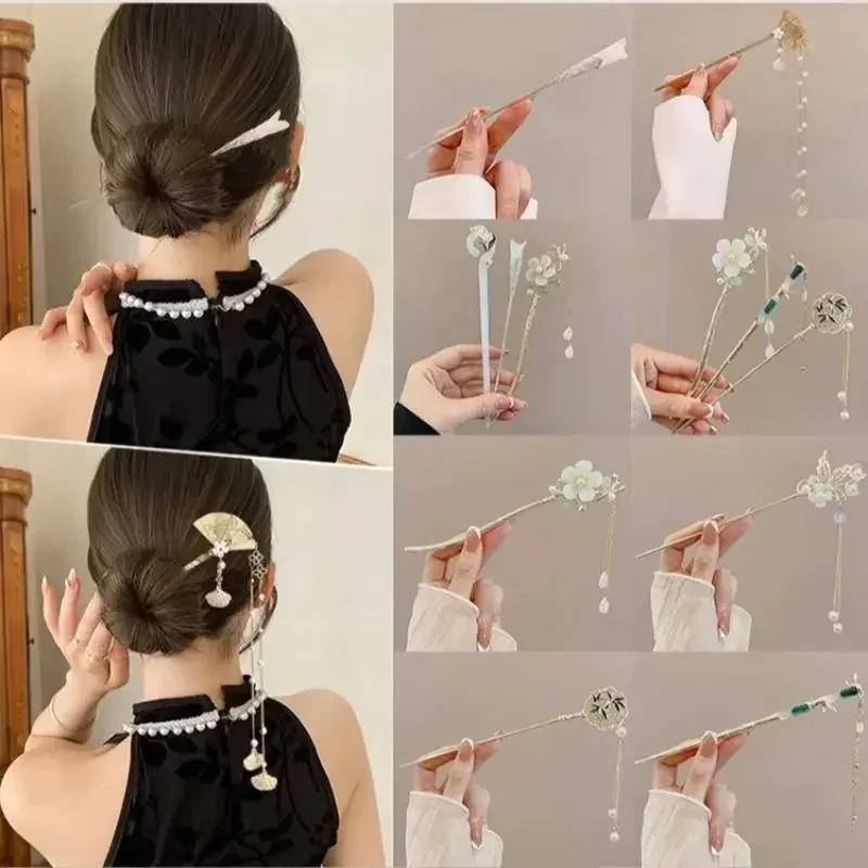 New Chinese style hairpin, antique style, magnolia flower tassel temperament, back brain spoon, hairpin, national style