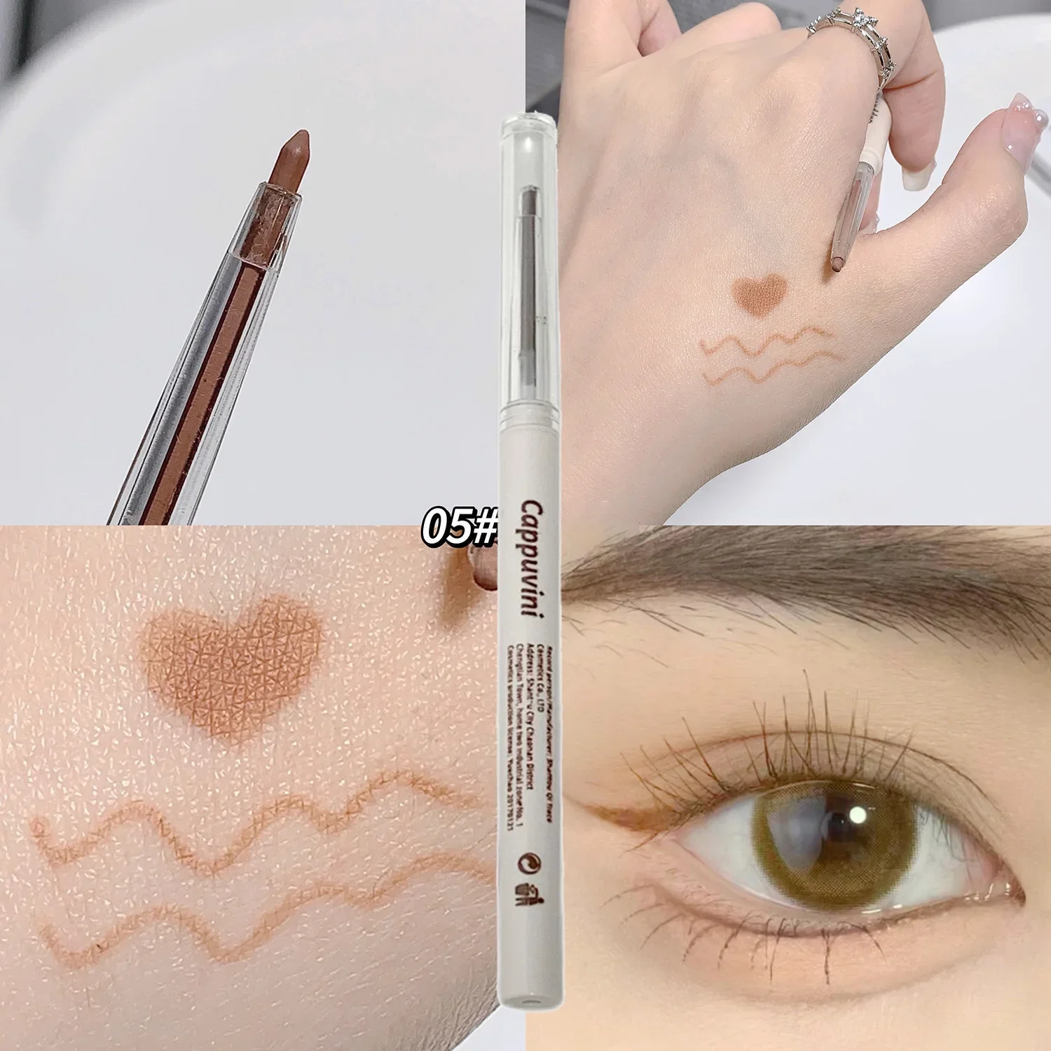 Penna Gel per Eyeliner con baco da seta sdraiato opaco impermeabile non fiorito matita per Eyeliner ad asciugatura rapida tè marrone ombretto penna trucco