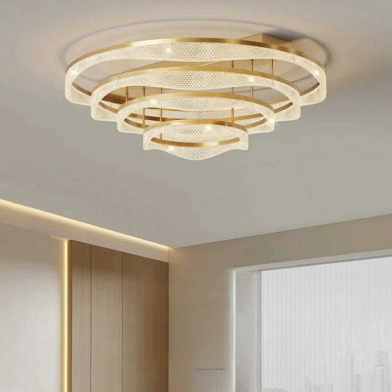 الشمال النحاس Led مصباح السقف أضواء لغرفة المعيشة غرفة نوم بهو النحاس الحديثة الحد الأدنى حلقة Led ثريا تركب بالسقف ضوء