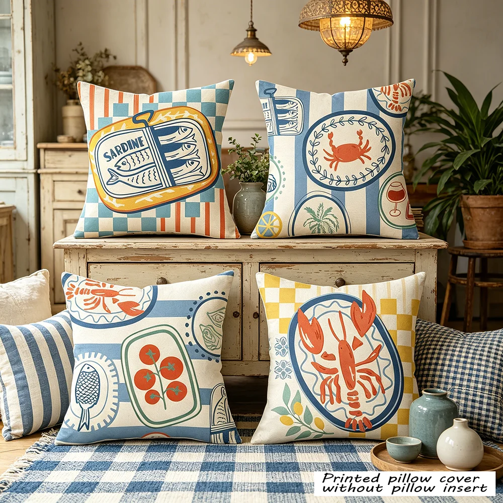 4PCS Digital Print Throw Pillows Neutral Pumpkin Maple Acorn Print Autumn Farmhouse Sofa Decor Cushions