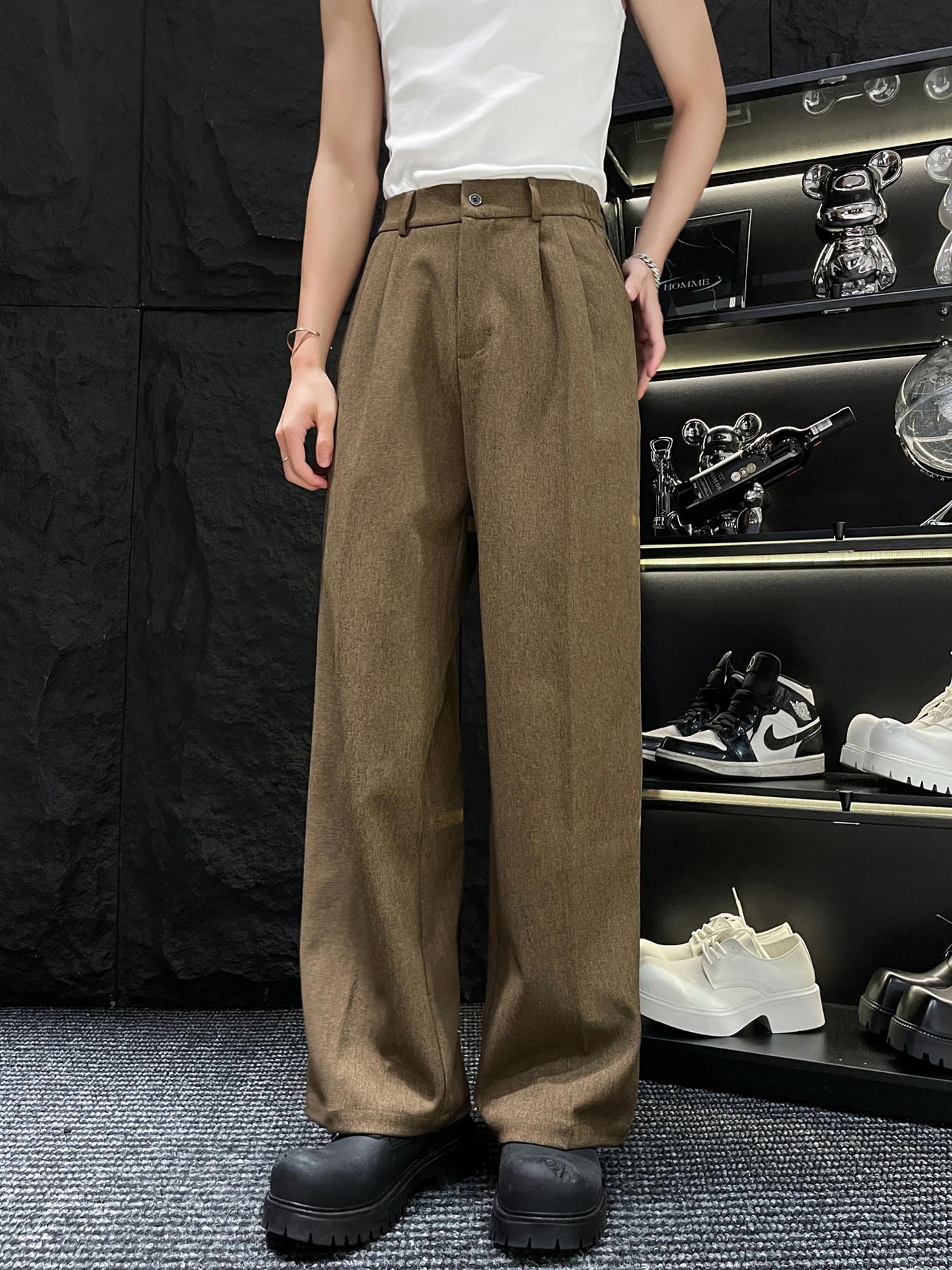

Men's Casual Straight Leg Pants Drapey Sle Korean Faion Trending Autumn Season Long Trousers Youth Culture Pure Color