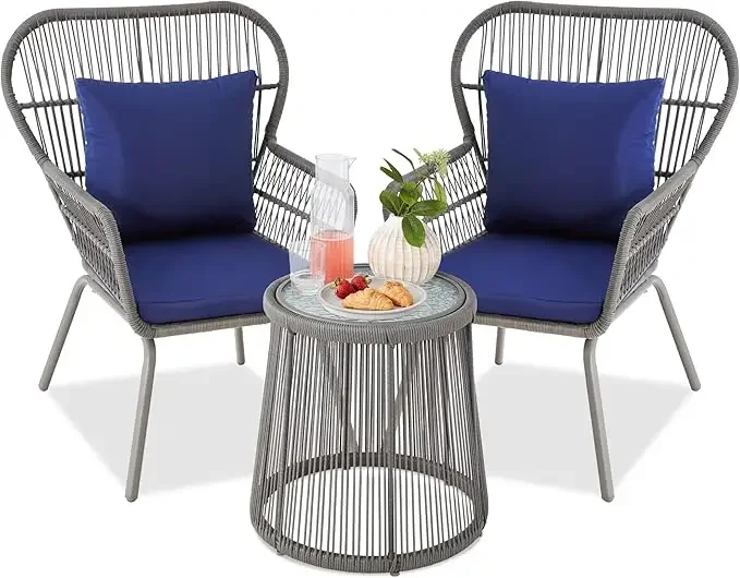 

3-Piece Patio Conversation Bistro Set, Outdoor All-Weather Wicker Furniture for Porch, Backyard w/ 2 Wide Ergonomic Chairs