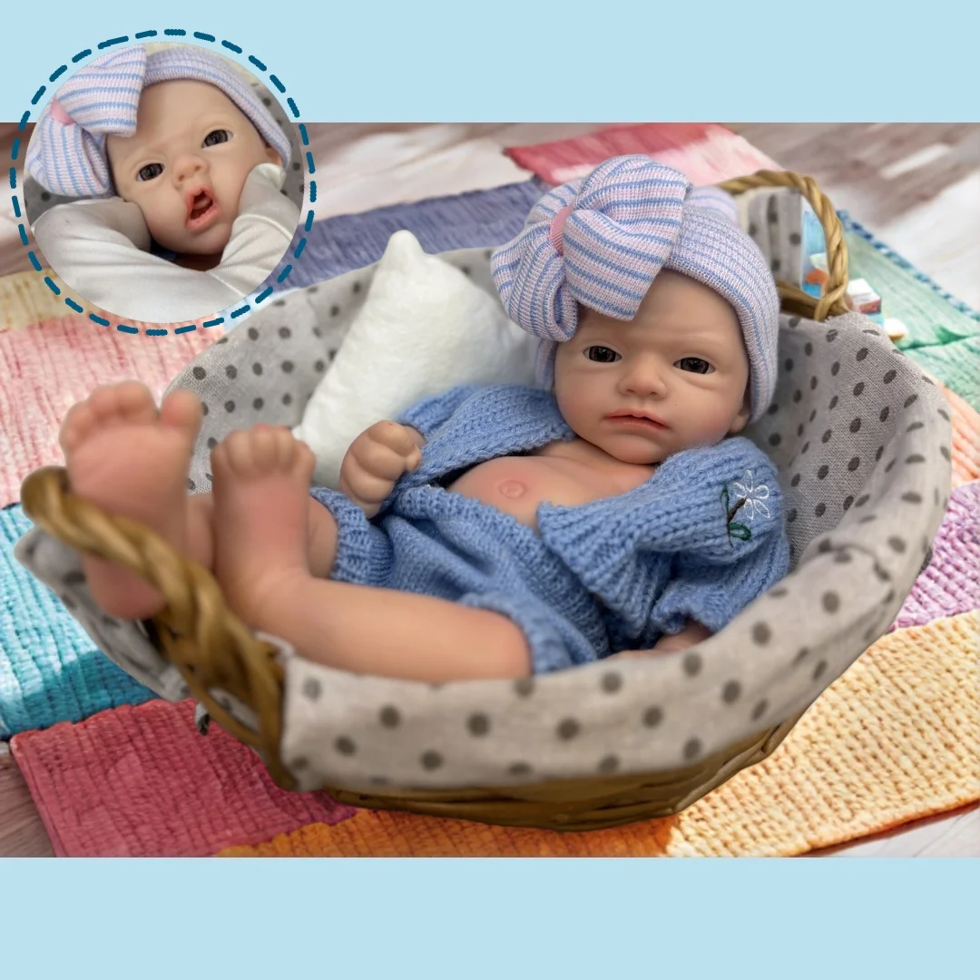 

13Inch Waterproof & Open Mouth Solid Silicone Newborn Reborn Girl With 3D Painted Skin Soft Touch Reborn Doll For Kid's Gift