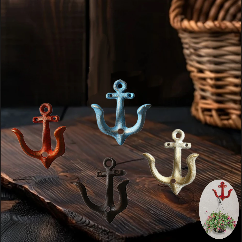 1PC Vintage Rustic Cast Iron Nautical Anchor Design Wall Hooks Coat Hooks Rack, Decorative Wall Mounted Antique Metal Home Bath