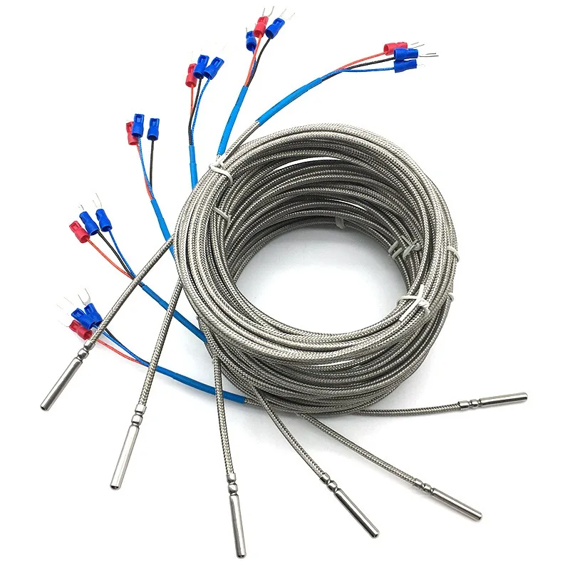 Pt100 high temperature probe type temperature sensor glass fiber insulation high temperature platinum thermal resistance 450℃