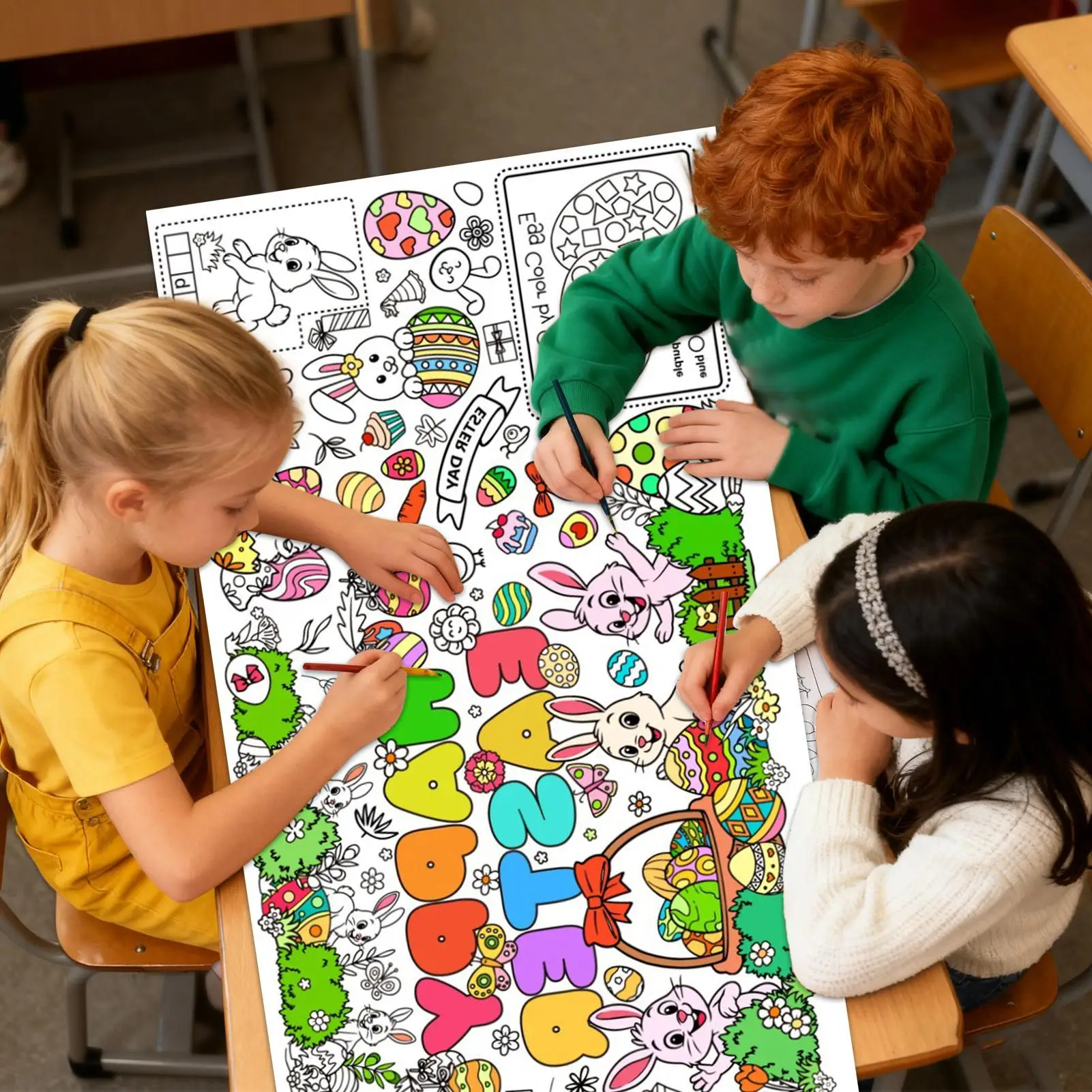 Pagina da colorare pasquale 30 x 72 pollici Impermeabile Decorazioni per la casa grandi fogli da colorare grandi per riunioni di famiglia di vacanze autunnali di Pasqua