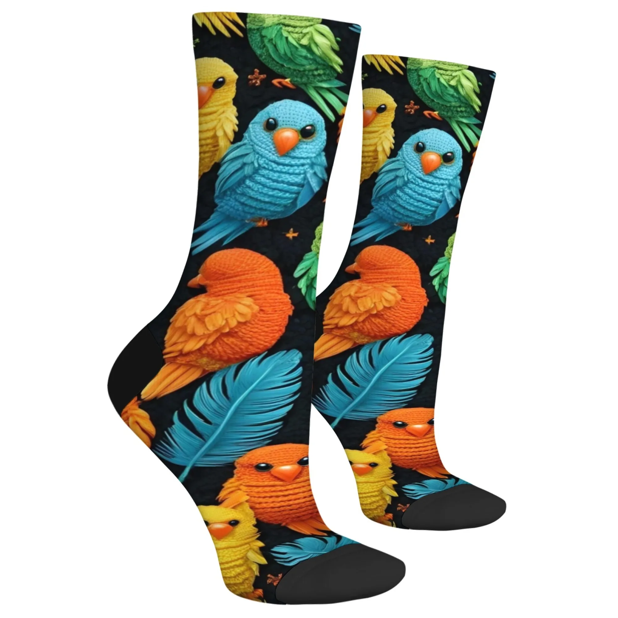 Harajuku Retro Cartoon Bird Print Men's Socks Comfortable, Breathable, Non-slip Casual Socks Novel Street Style Crew Socks Gift