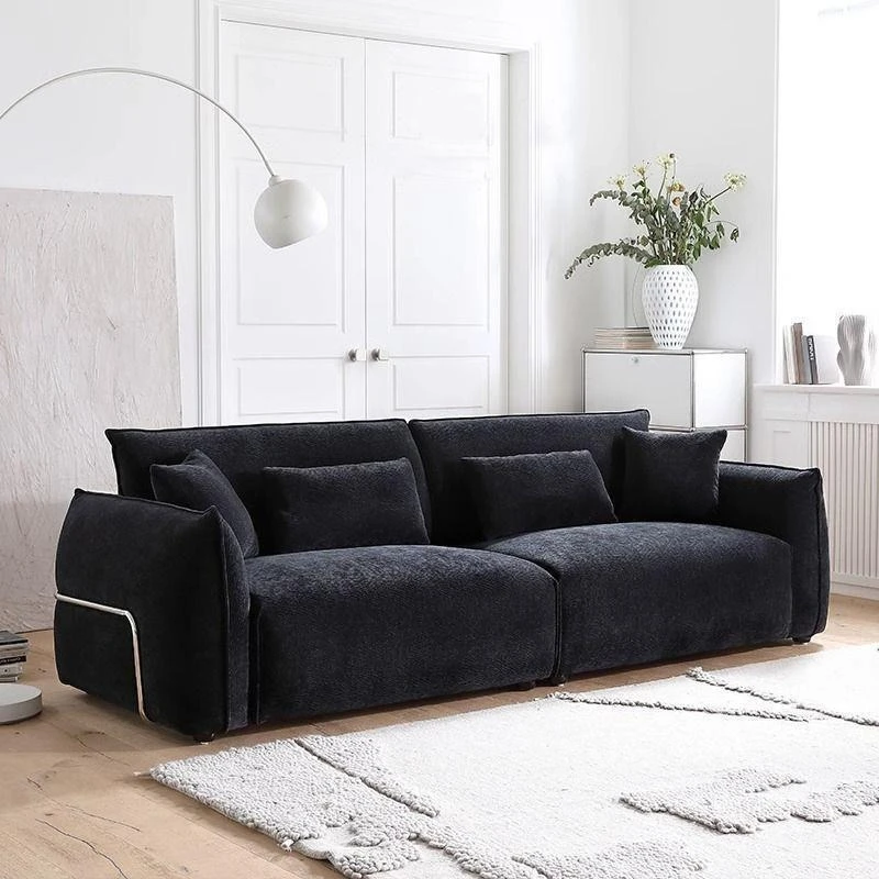 

Living room three-person sofa straight row, retro black