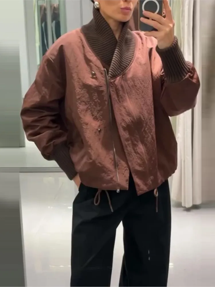 

Коричневая парка, женская куртка с воротником-стойкой, свободная куртка на молнии с длинными рукавами и карманами, уличная куртка 2025 года, новая осенне-зимняя женская верхняя одежда