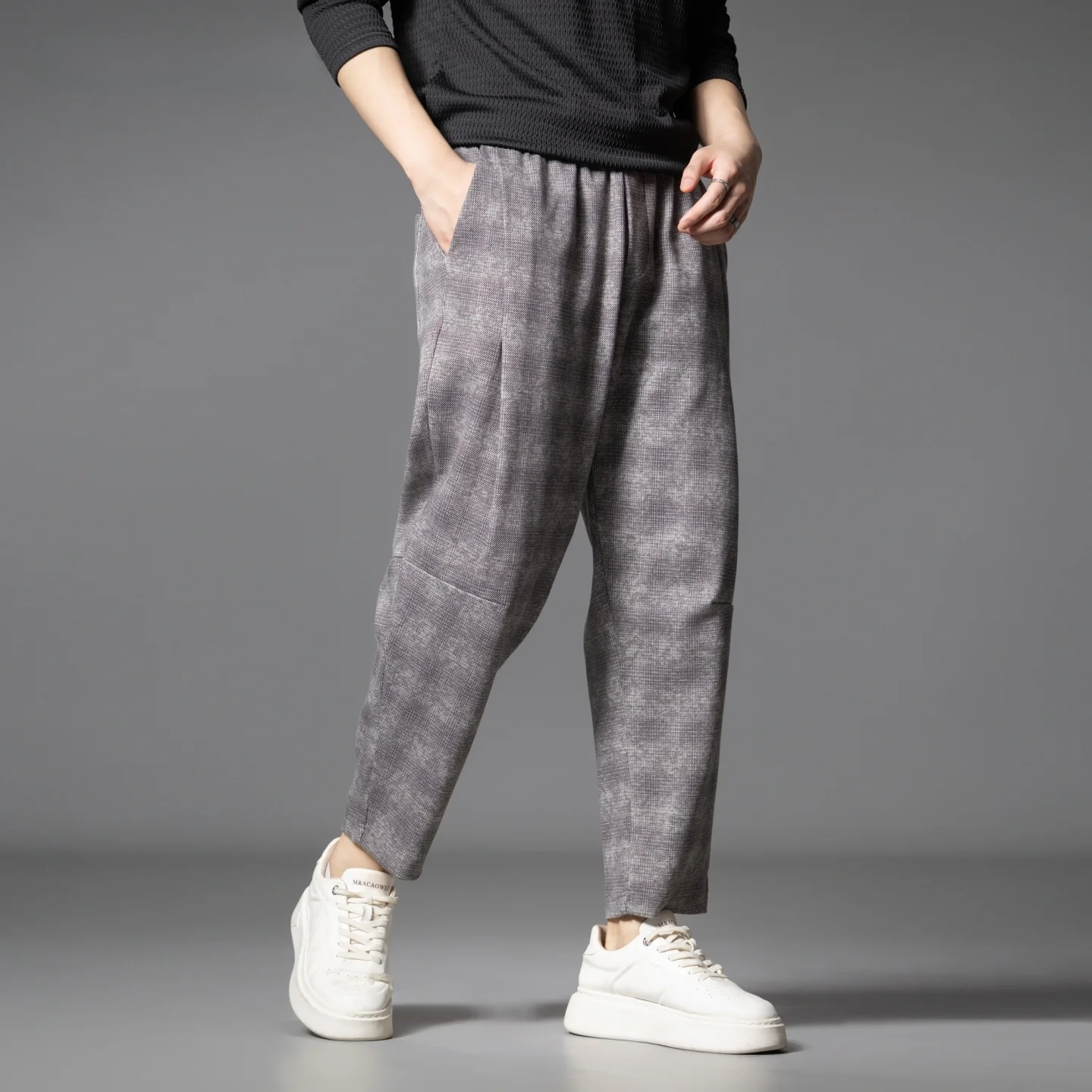 

Pinli Autumn New Vintage adient Plaid Men's Casual Loose Fit Nine-Piece Pants Versatile Straight Leg Harajuku Sle Trousers