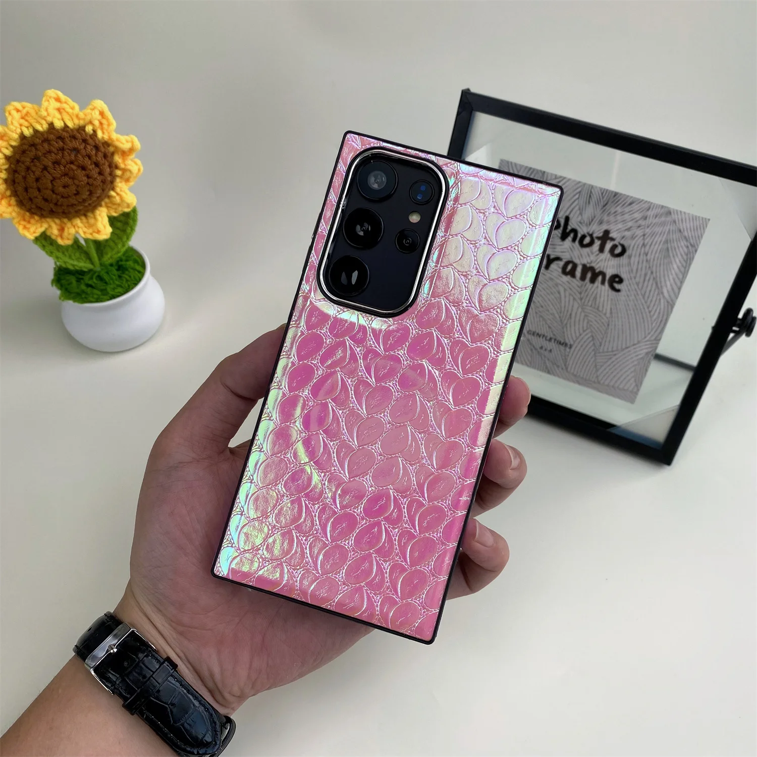 Laser Gradiënt Kleurrijke Bladpatroon Magnetische Telefoon Hoes Voor Galaxy S24 Ultra S22 S23 S24 Plus Microfiber Linning Verdediger Cover