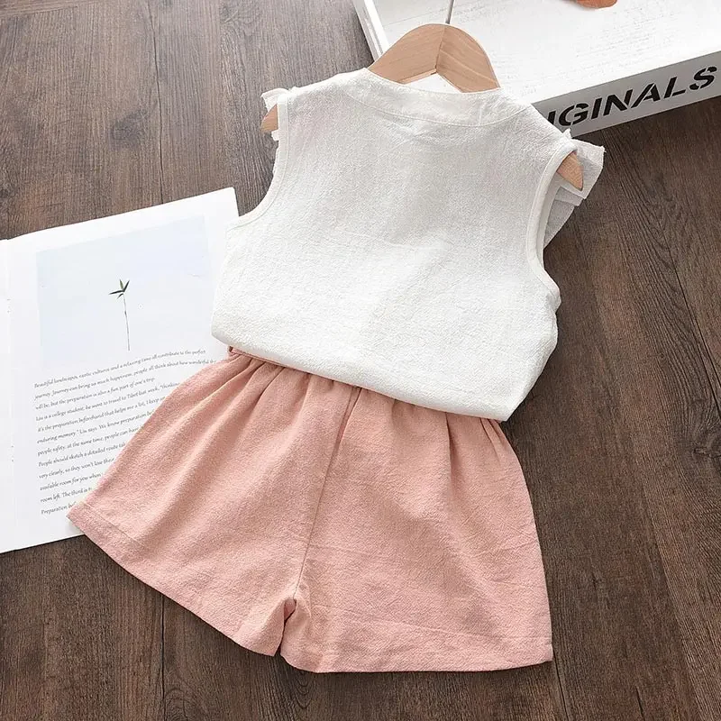 Bear Leader Kid Baby Girls Feather Clothes Sets 2023 Summer Sleeveless Tops Bandage Shorts Fashion Lovely Clothing 2 7 Years