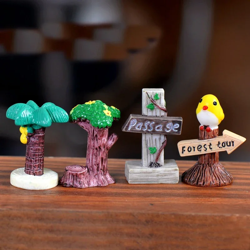 1PC Mini DIY Signpost Simulation Stop Sign Mini Landscape Figurines Terrarium Miniatures Resin Craft Garden Decor 4 Styles