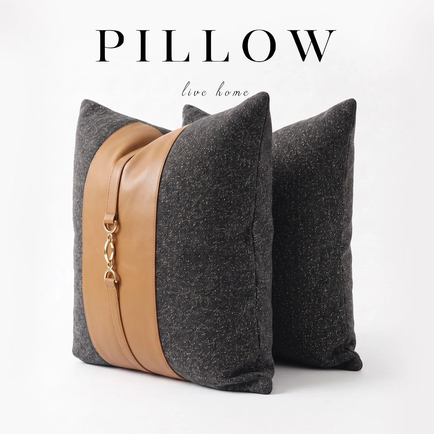 Modern Luxury Brown Throw Pillow Cover Metal Buckle Pu Leather Cushion Cover Patchwork Pillowcase