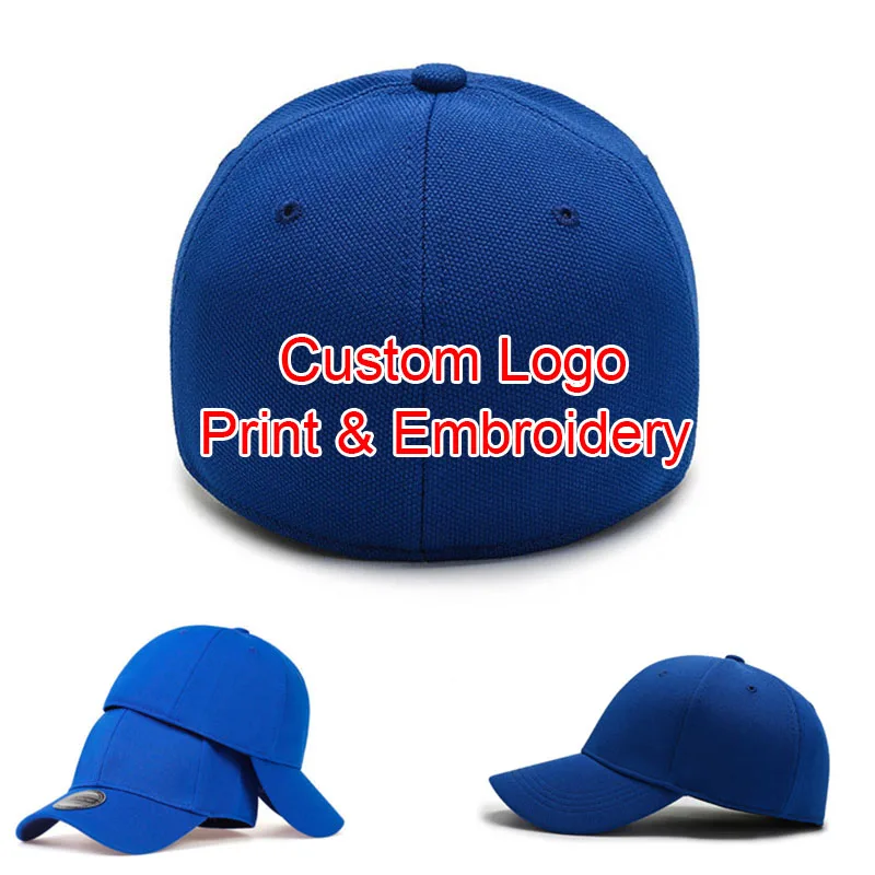 Men's Closed‑Back Fitted Flat Bill Cap Custom Logo Solid Color Hip‑Hop Hat Unisex Women Baseball Hat Print Embroidery logo