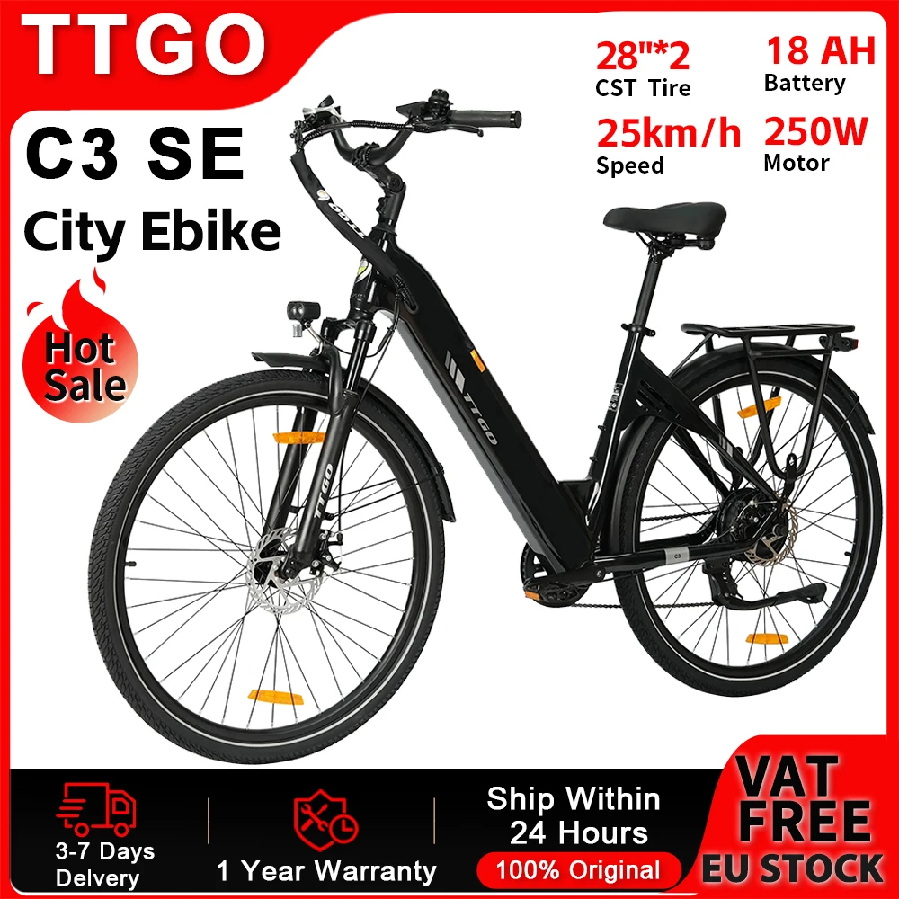 TTGO C3 SE 28" Urban E-Bike voor mannen, tot 120 km bereik, 650Wh uitneembare batterij, 250W motor, elektrische fiets voor woon-werkverkeer en tochten, 7-versnellings systeem.
