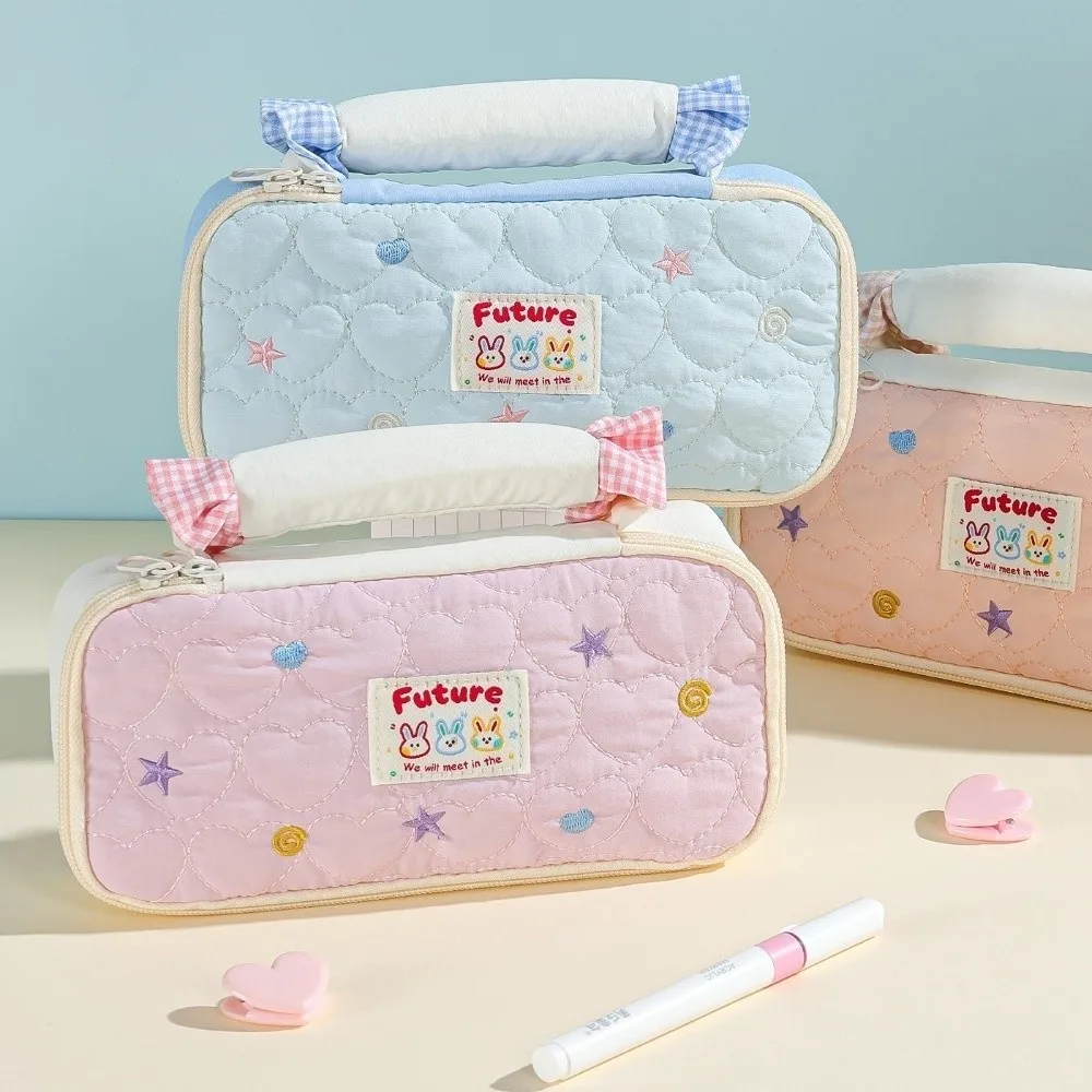 Rabbit Bunny Dots Pencil Case Star Desktop Storage Korean Style Pen Bag Y2K Print Large Capacity Cartoon Pencil Pouch