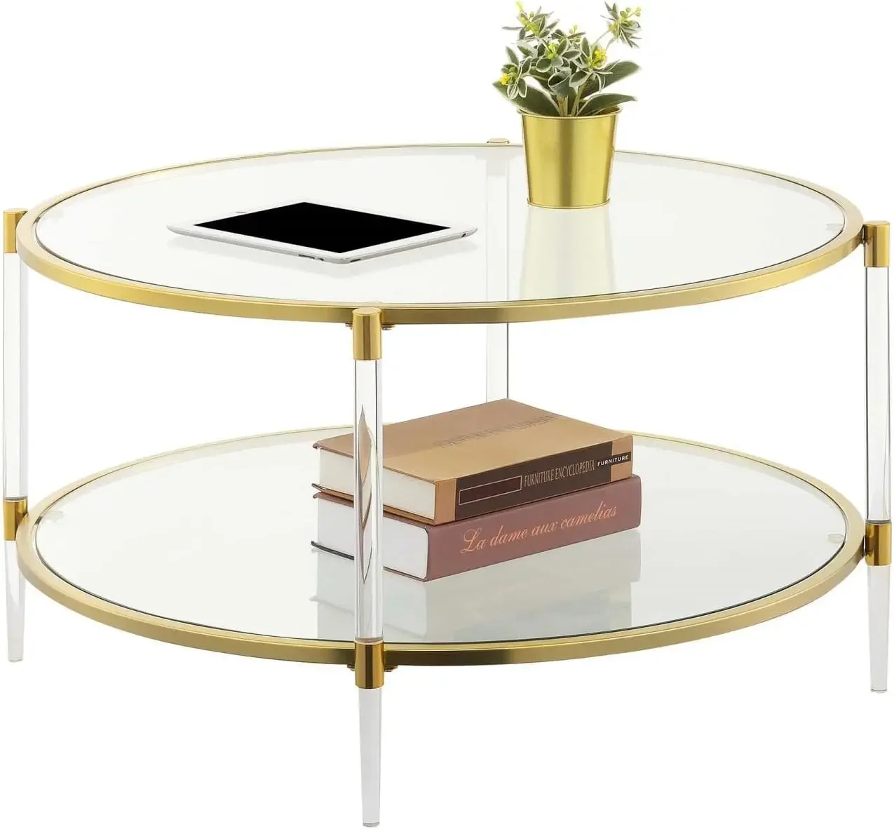 Concepts Royal Crest 2 Tier Acrylic Glass Coffee Table, Glass/Gold