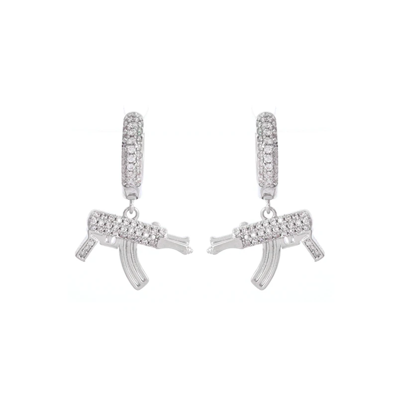 Hip Hop Style Ice Out Copper Cubic Zirconia Men's Gun Drop Earrings Hypoallergenic Earrings Jewelry Gifts image 6