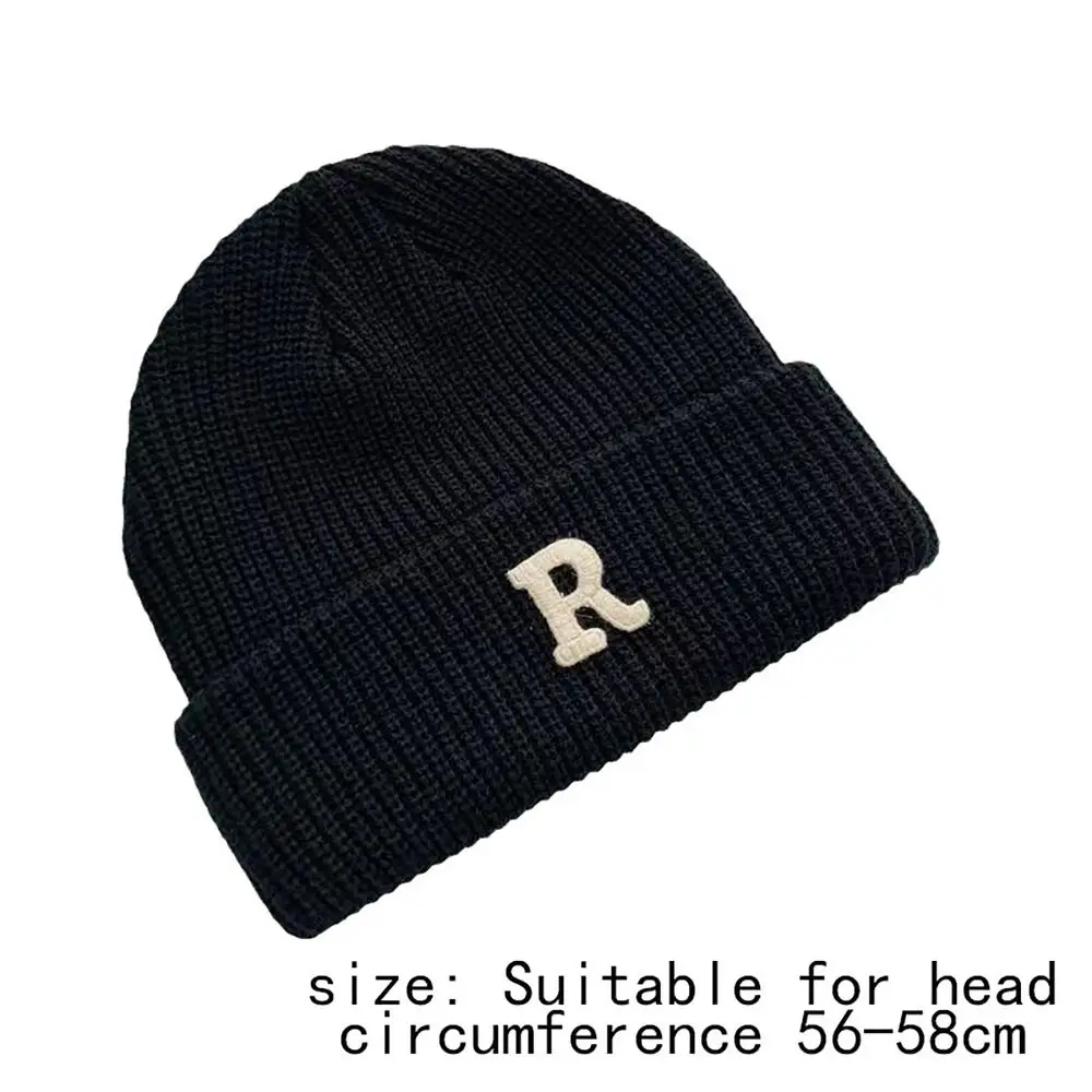 Fashion Letter Embroidery Fleece Warm Knitted Hat Woolen Yarn Soft Knitted Hat Winter Warm Crochet Hats Women Girls Maiden image 6