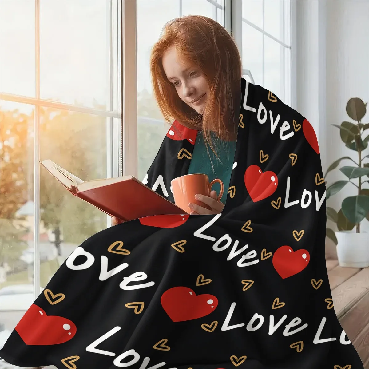 1pc Love Print Flannel Blanket | Soft Warm All-Season Quilted Throw with Red Hearts & 