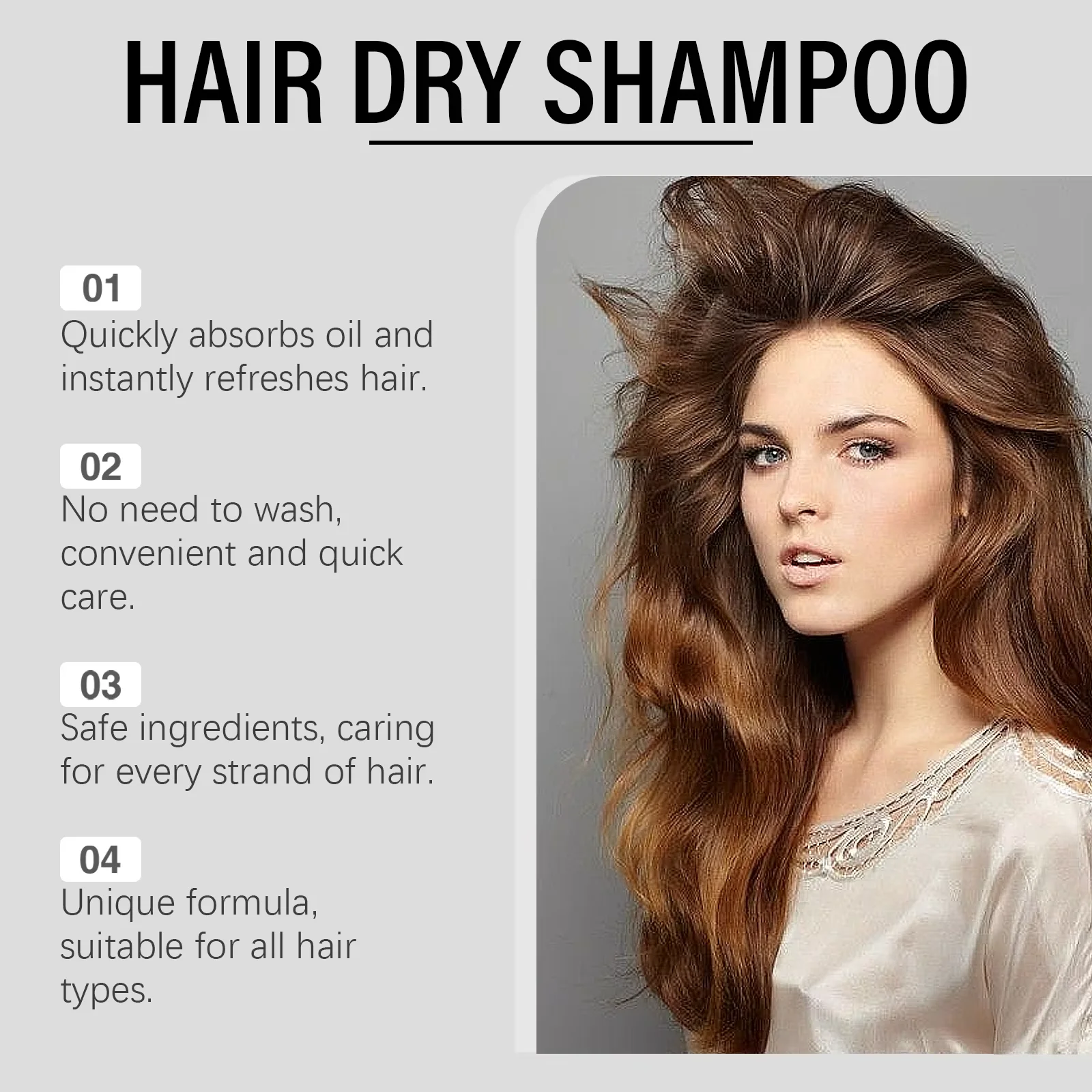 Nieuwe natuurlijke droge shampoo Oil Control Verfrissende pluizige toename glans Haarwas Gratis organische frisse volumegevende donkere haarspray