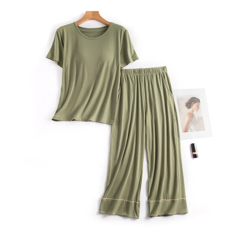 Women Short Sleeved Capris Suit Casual Summer Cotton Pajamas Female Nightwear Sleeping Pijamas Set Pyjama Pour Femme Home Wear