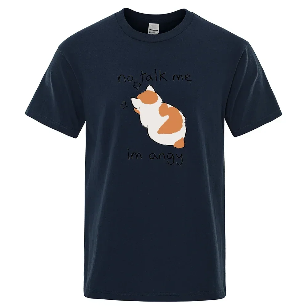 Tsundere Cat No Talk Me Im Angy T-shirt en coton pour hommes, T-shirt d'été, T-shirt de personnalité, Vêtements décontractés, Nouveau