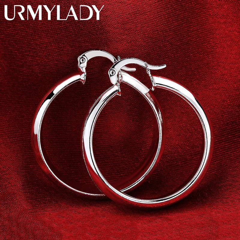 

925 Sterling Silver 4CM smooth Big circle hoop Earrings for Women Luxury Fashion Party Wedding Accessories Jewelry GiftS